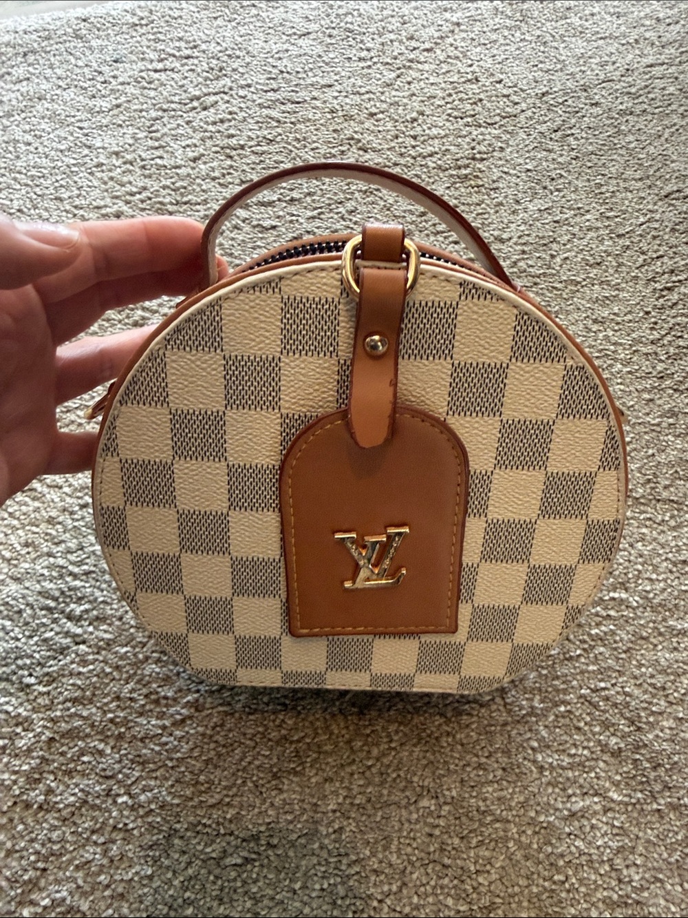 Source Unknown Beige Checker Mini Top-Handle Bag with Tan Trim
